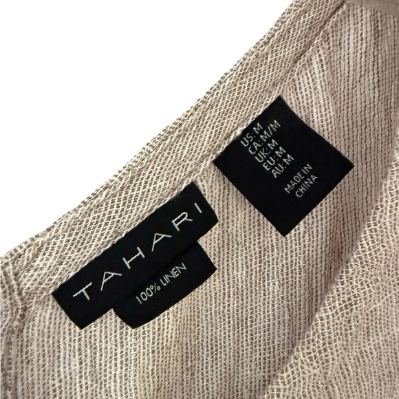 Tahari 100% Linen Beige Boho Y2K Minimalist Top M - Picture 5 of 5